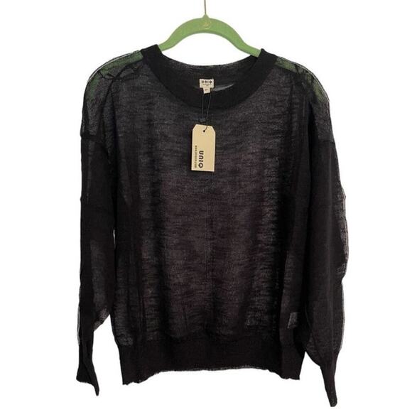 UNIQ Women's Black Sheer Long Sleeve Sweater Style SW-70617 Size S/M NWT - Picture 1 of 8